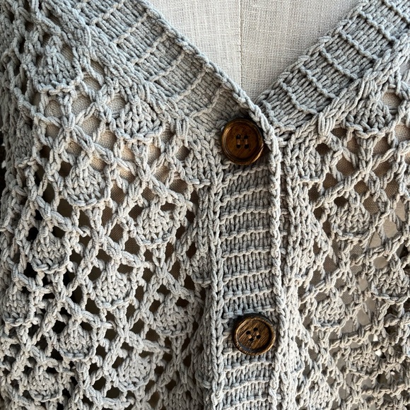 Nicole Miller Artelier Crochet Knit Button Down Sweater- sz Small- Muted Sage - Picture 2 of 14